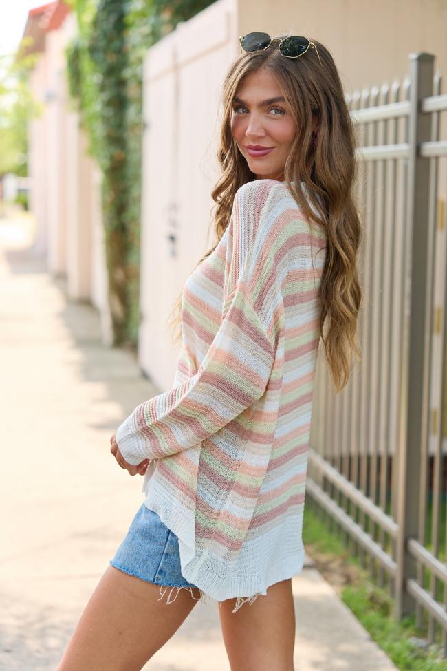 Feeling Nautical Salmon Striped Oversized Sweater