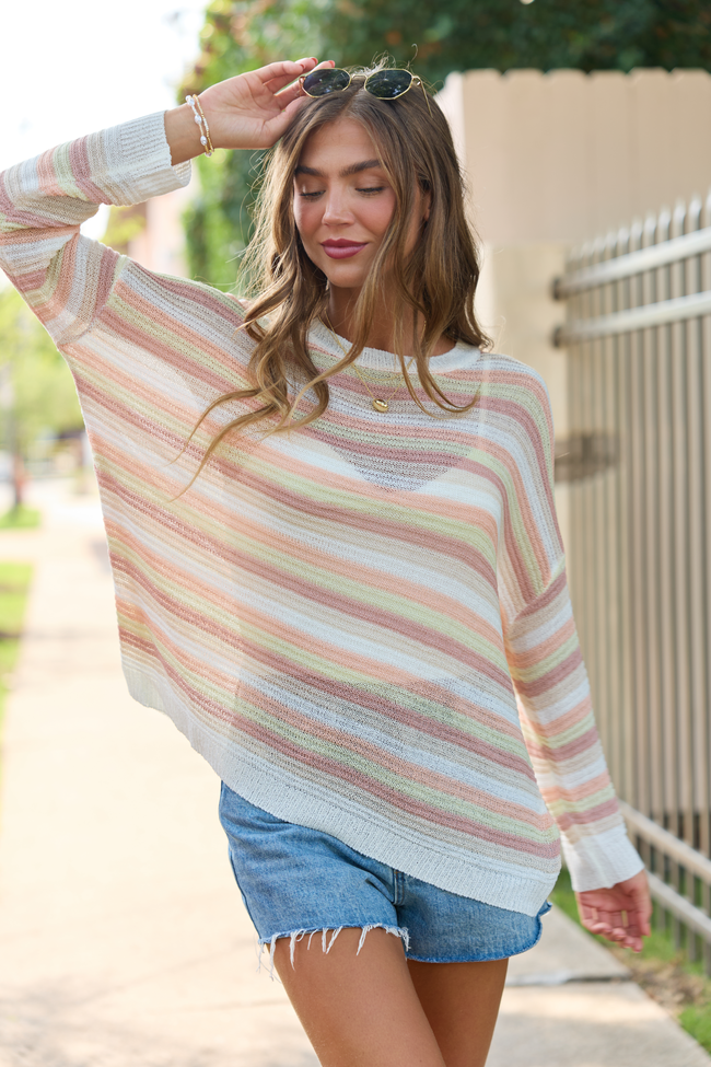 Feeling Nautical Salmon Striped Oversized Sweater