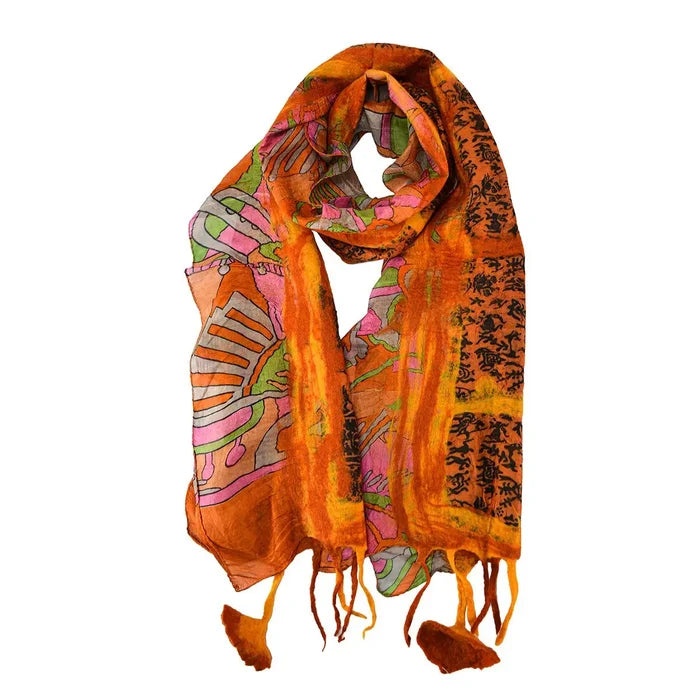 Felt/Saree Scarf W/Flowers