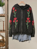 Floral Embroidered Zip Hoodie