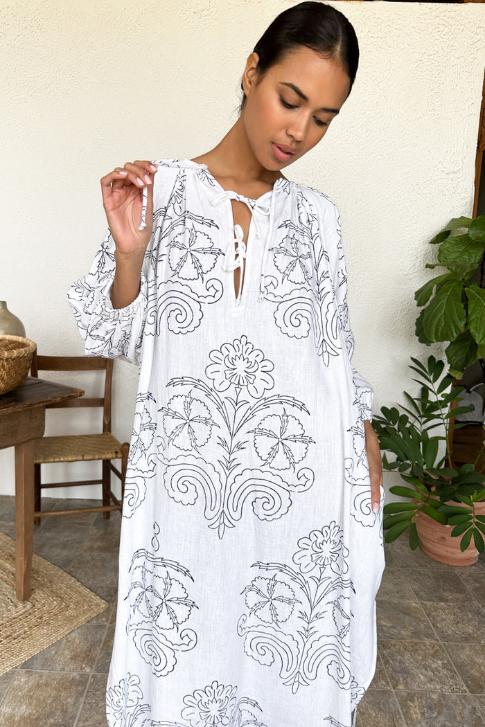 Folk Maxi Dress - Maeve Outline Indigo Linen