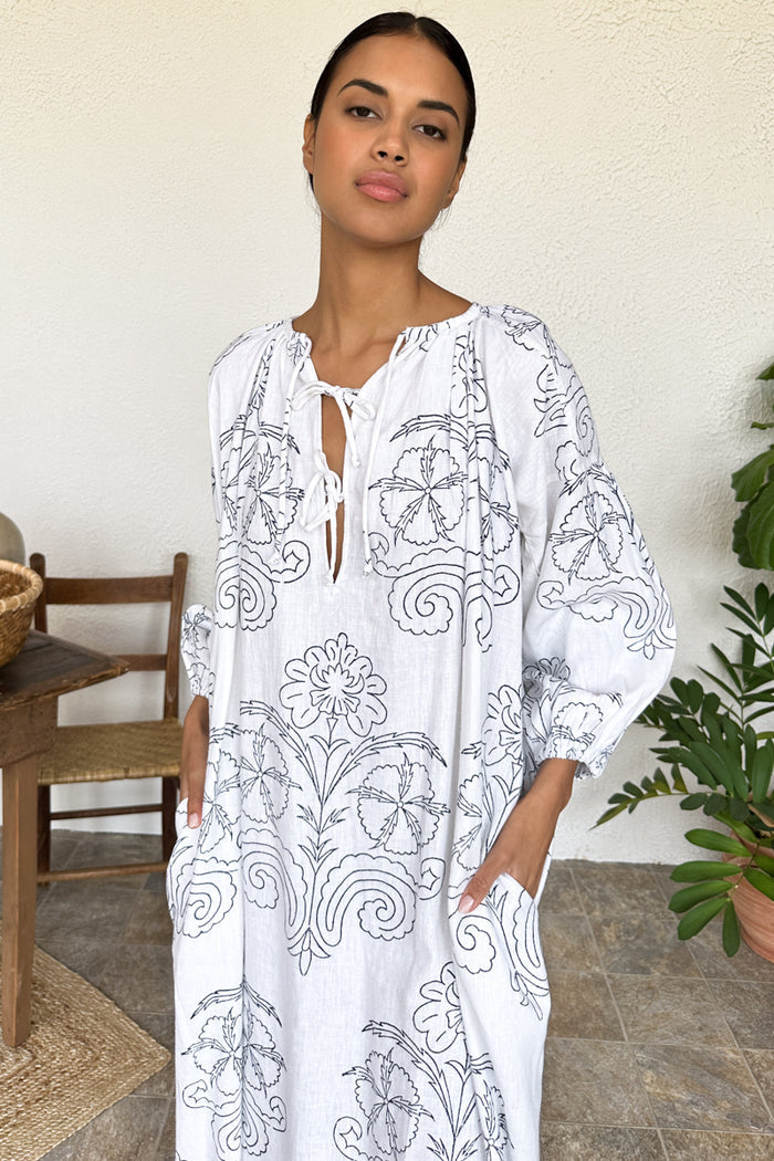 Folk Maxi Dress - Maeve Outline Indigo Linen