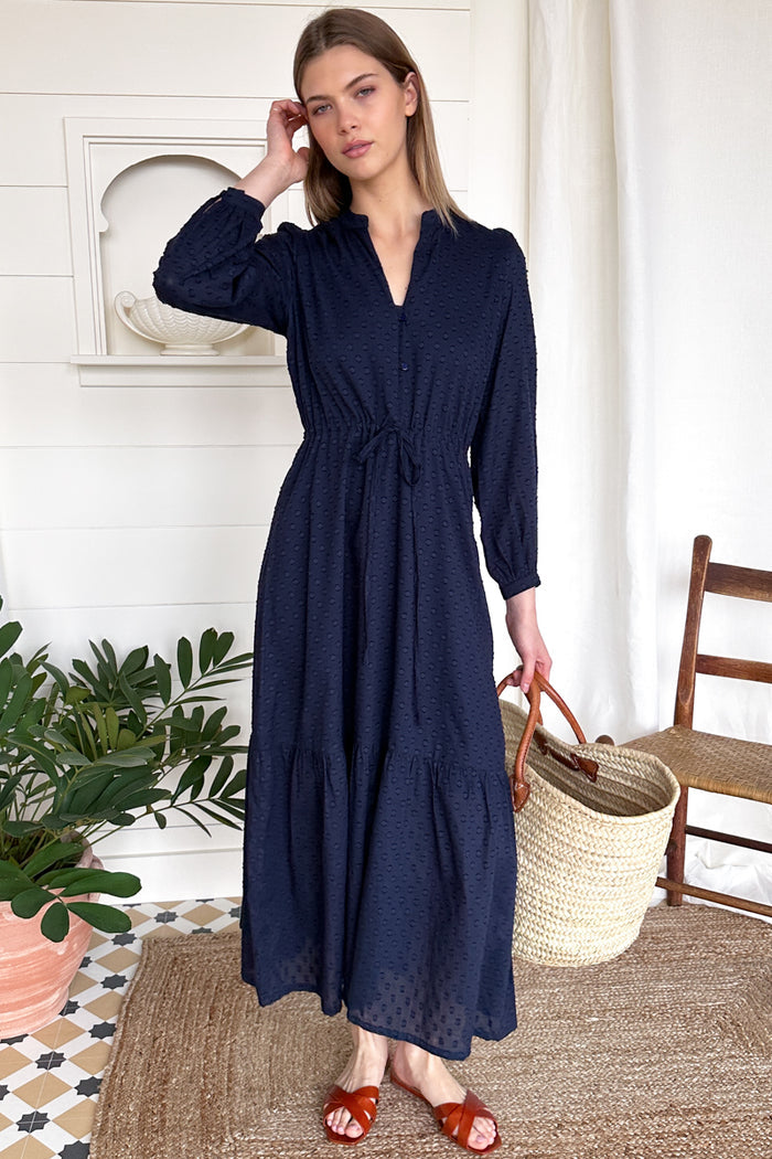 Frances 3 Dress - Maritime Swiss Dot Organic
