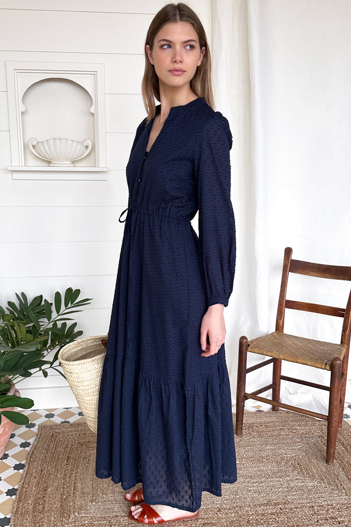 Frances 3 Dress - Maritime Swiss Dot Organic