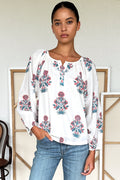 Frances Blouse 2 - Teal + Carnelian Market Flowers Organic