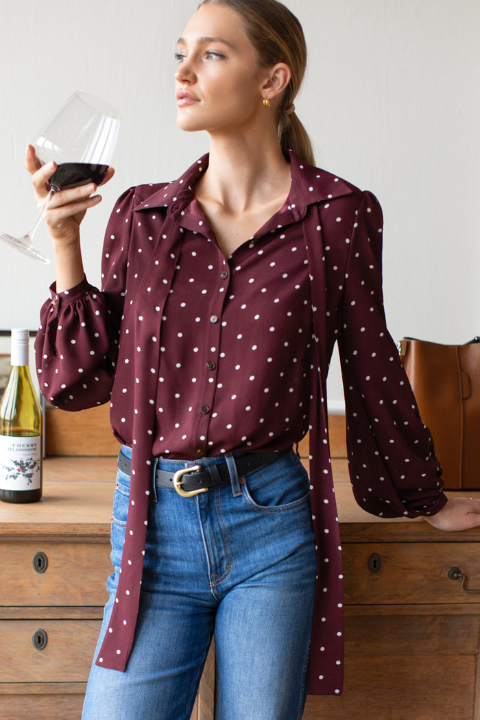 Frankie Blouse - Small Dots Tawny Port