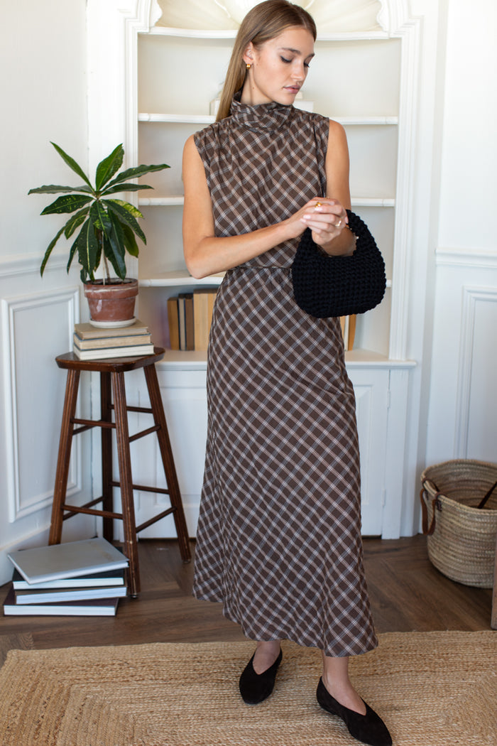 Frederique Sleeveless Blouse - Cocoa Plaid
