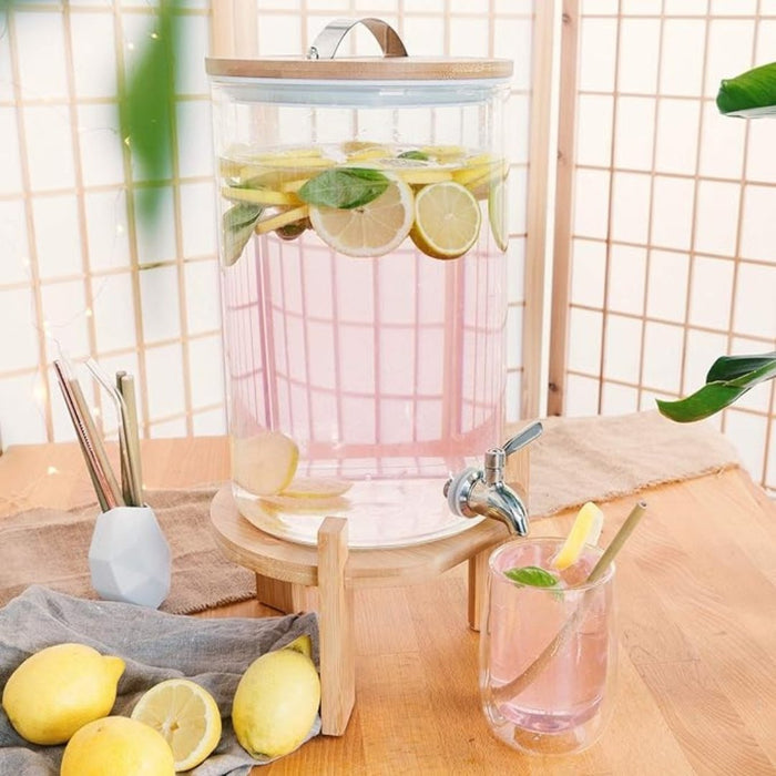 Glass Juice Dispenser With Wooden Base - 8 litre- Hot and Cold