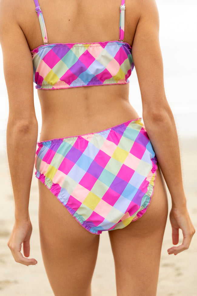 Going Swimmingly Multi Plaid Ruffle Detail Bikini Bottom FINAL SALE