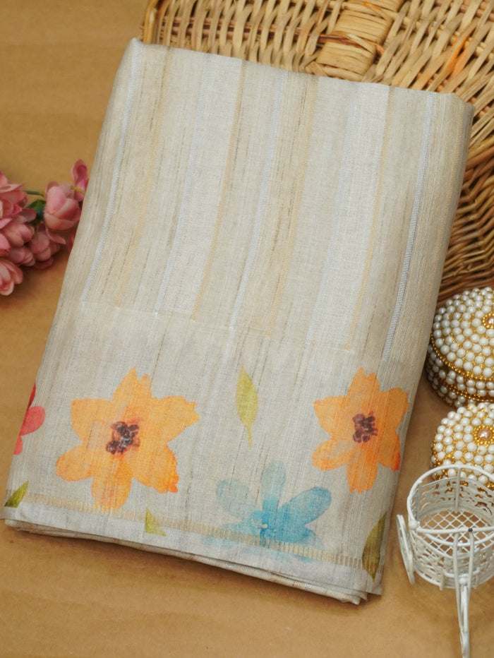Handloom Printed Tussar Silk Saree | TTDS3564
