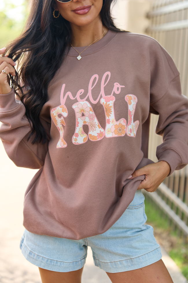 Hello Fall Floral Mocha Graphic Sweatshirt