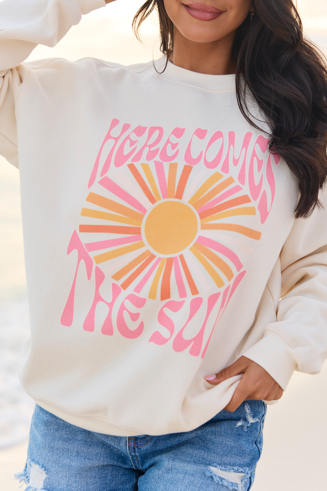 Here Comes The Sun Burst Cream Graphic Sweatshirt