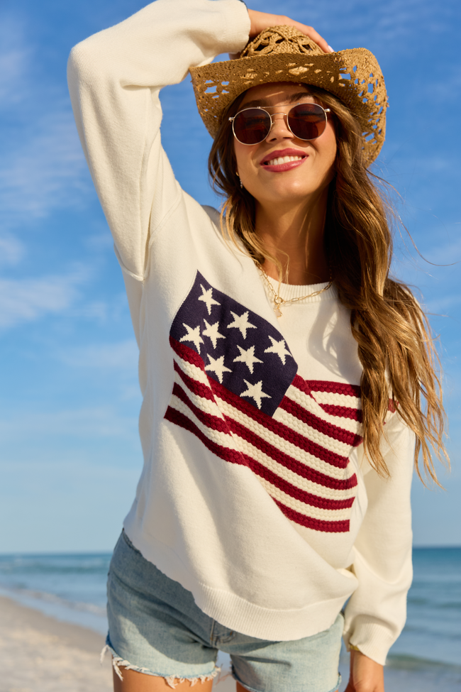 Home Of The Free Ivory Textured Flag Sweater SALE