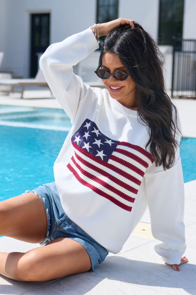 Home Of The Free Ivory Textured Flag Sweater SALE