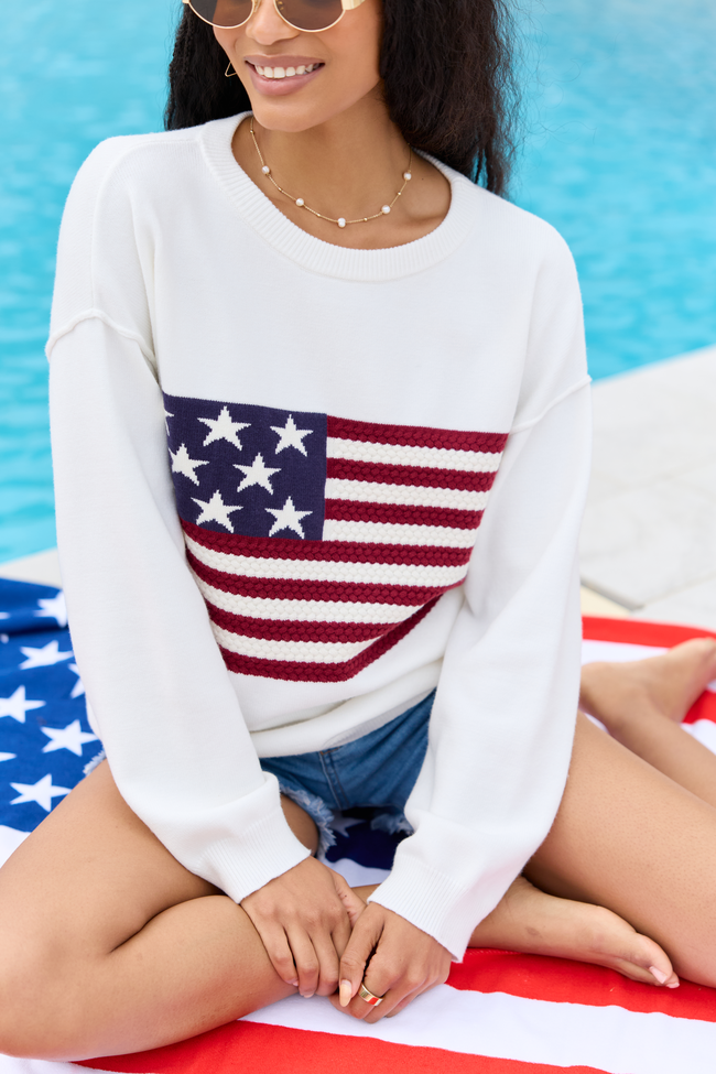 Home Of The Free Ivory Textured Flag Sweater SALE