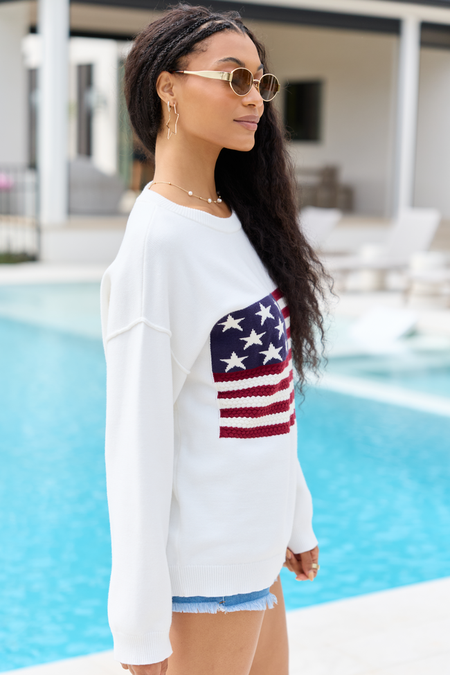 Home Of The Free Ivory Textured Flag Sweater SALE