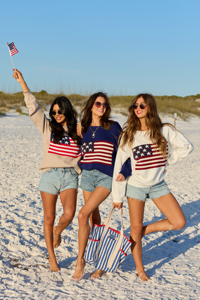 Home Of The Free Ivory Textured Flag Sweater SALE