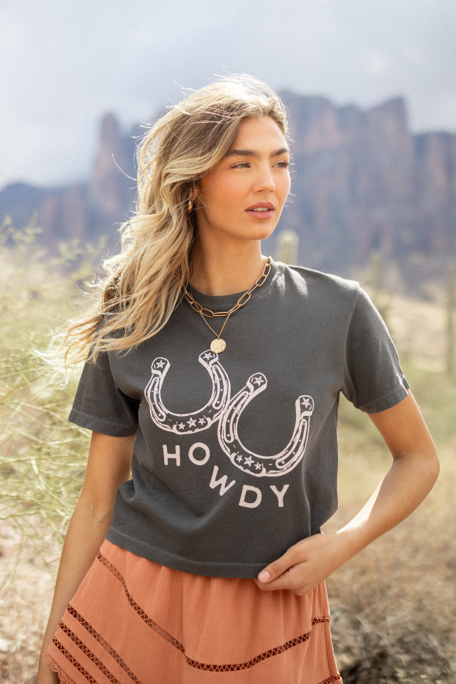 Howdy Horseshoes Dark Grey Boxy Graphic Tee