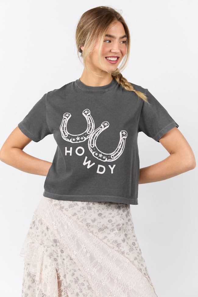 Howdy Horseshoes Dark Grey Boxy Graphic Tee