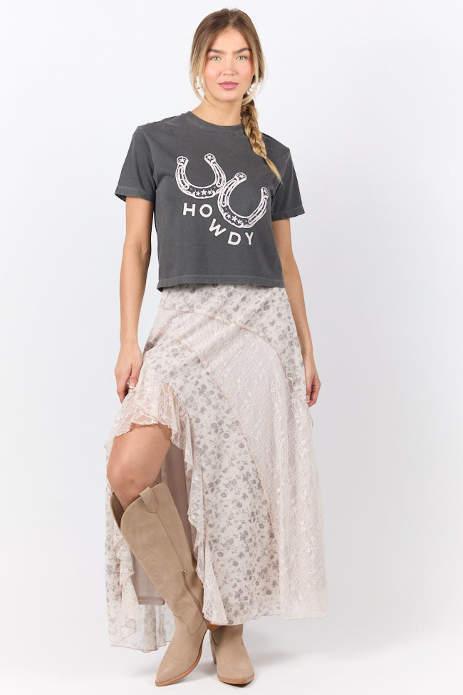 Howdy Horseshoes Dark Grey Boxy Graphic Tee
