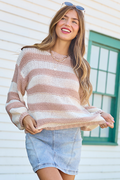 I Always Believe Cream and Tan Textured Stripe Sweater