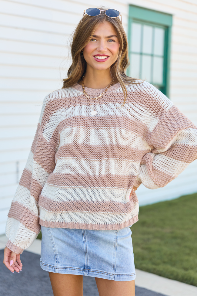 I Always Believe Cream and Tan Textured Stripe Sweater