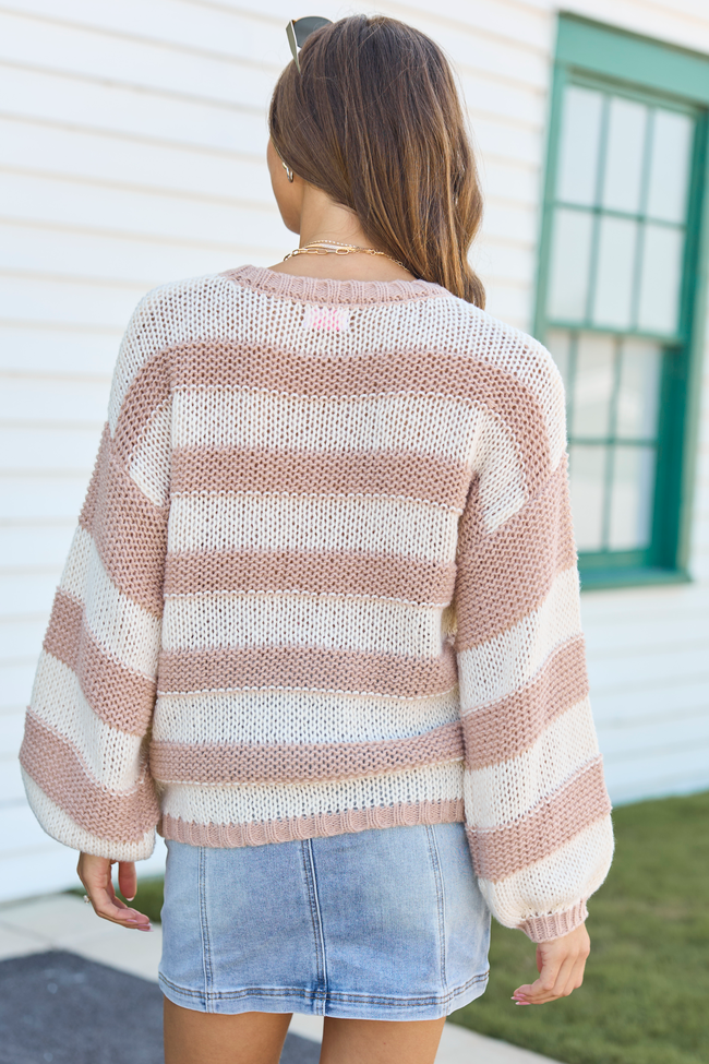 I Always Believe Cream and Tan Textured Stripe Sweater