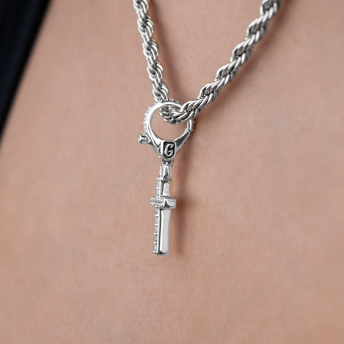 Iced Micro Cross Clip On Charm  Pendant in White Gold