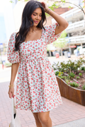 I'm Just A Girl Ivory and Red Rosette Printed Mini Dress FINAL SALE