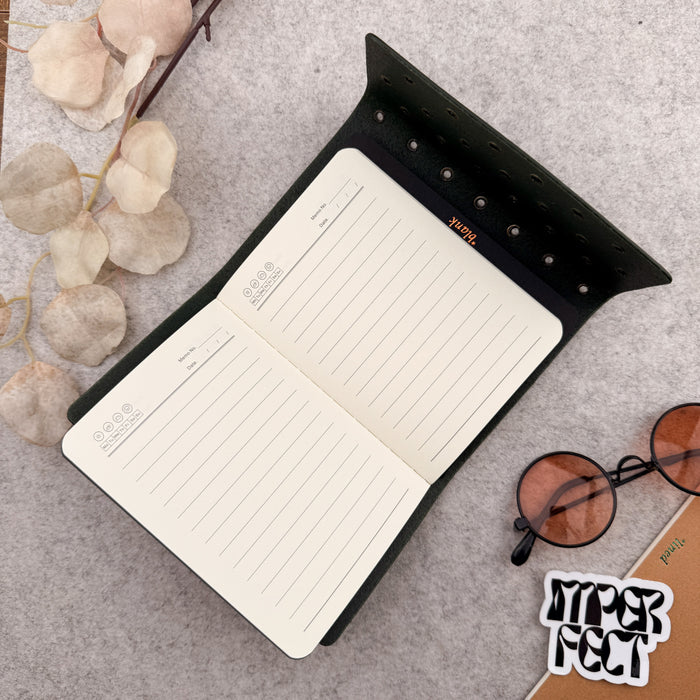 Imperfect Concepts Juniper Leather Notebook - A6 Trifold - Painted Olive w/ Gunmetal Grommets