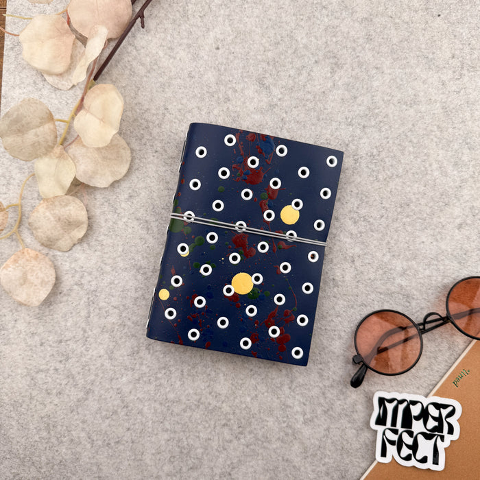 Imperfect Concepts Max Leather Notebook - A6 Bifold - Painted Deep Sea w/ White Grommets