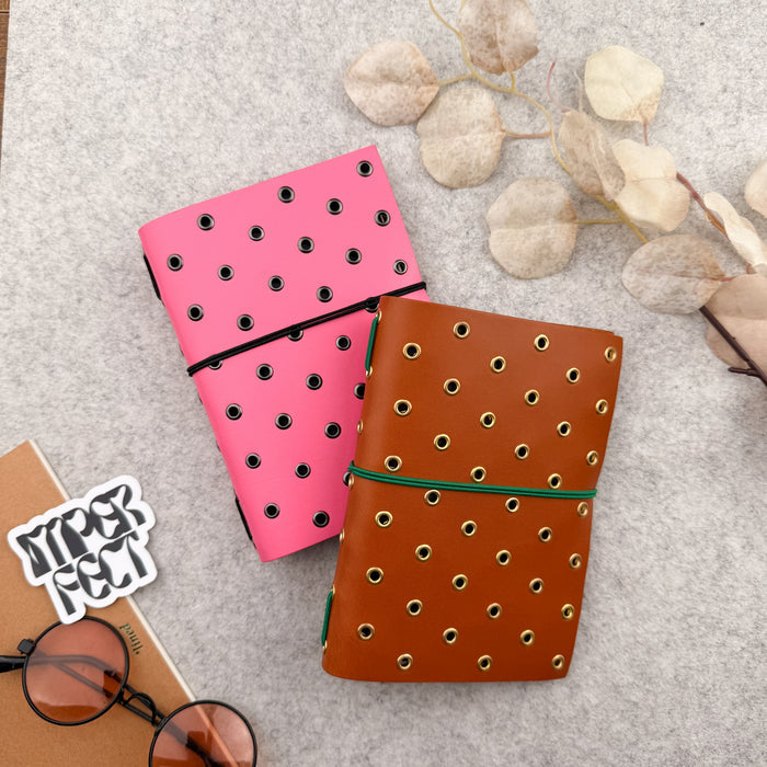 Imperfect Concepts Max Leather Notebook - A6 Bifold - Poppy w/ Gunmetal Grommets