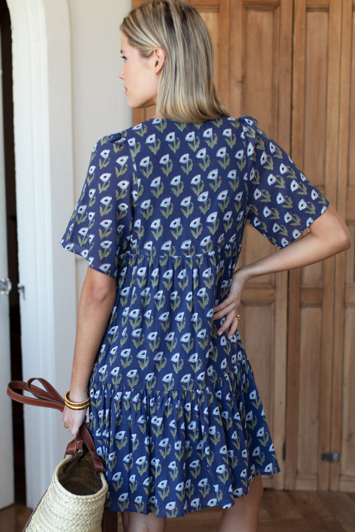 Isla Dress 2 - Pressed Poppies Blue Indigo Organic