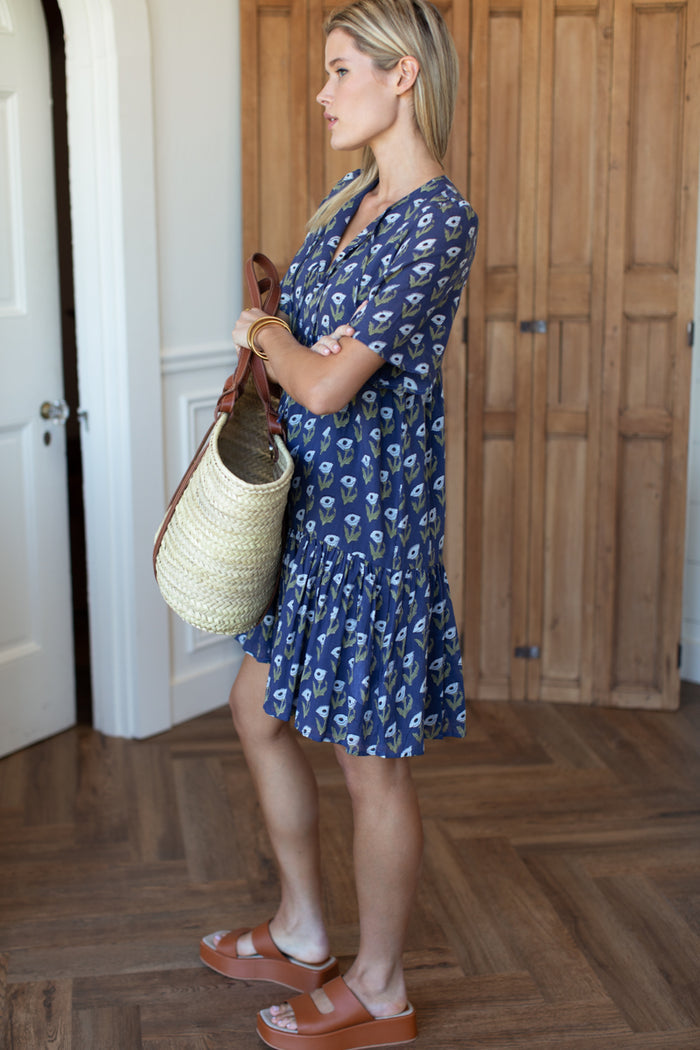Isla Dress 2 - Pressed Poppies Blue Indigo Organic