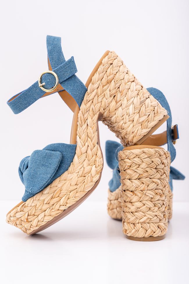 Kacey Chambray Bow Woven Heels FINAL SALE