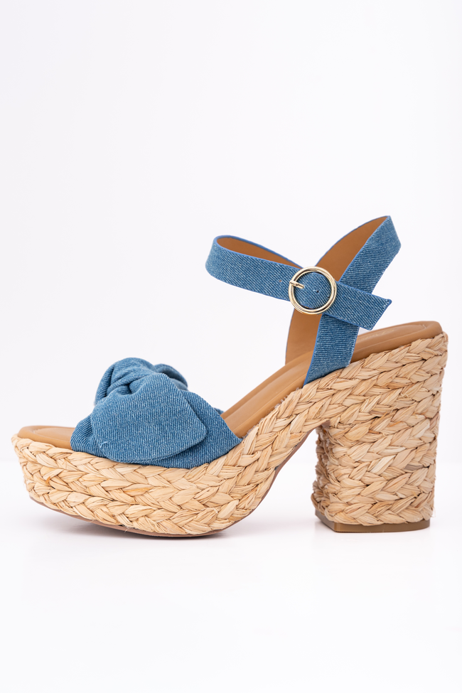 Kacey Chambray Bow Woven Heels FINAL SALE
