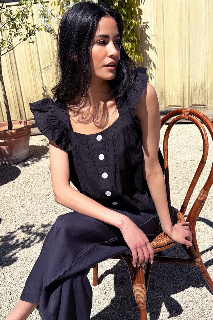 Laurent Flutter Top - Swiss Dot Black Organic