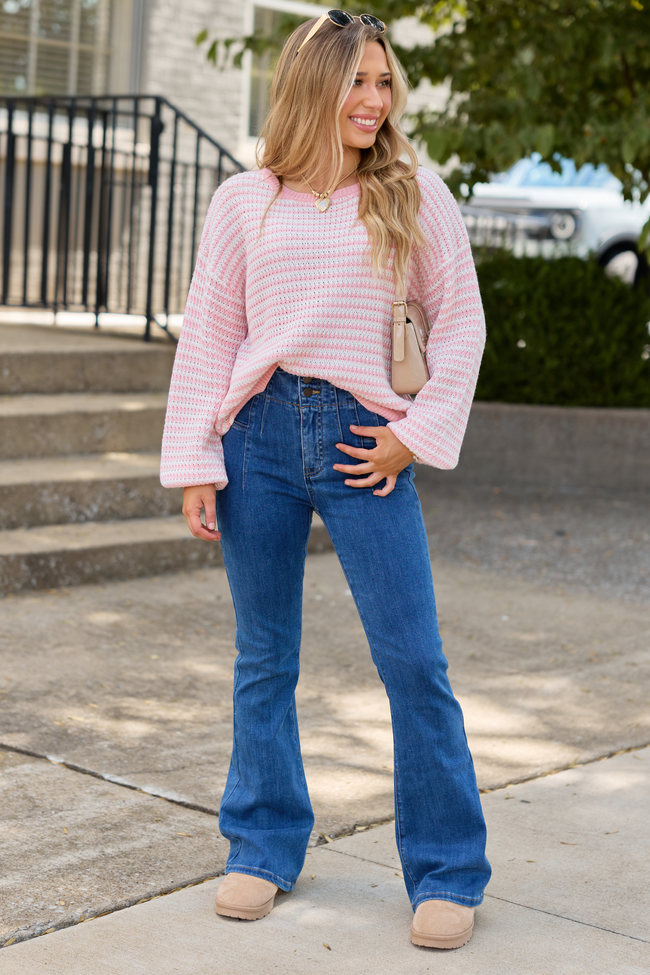 Lennon Blush and Ivory Striped Knit Sweater