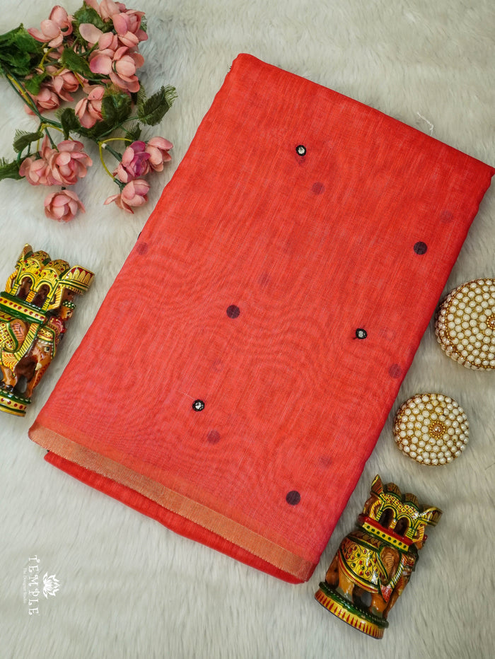 Linen Cotton Saree With Mirror Work | TTDS3108