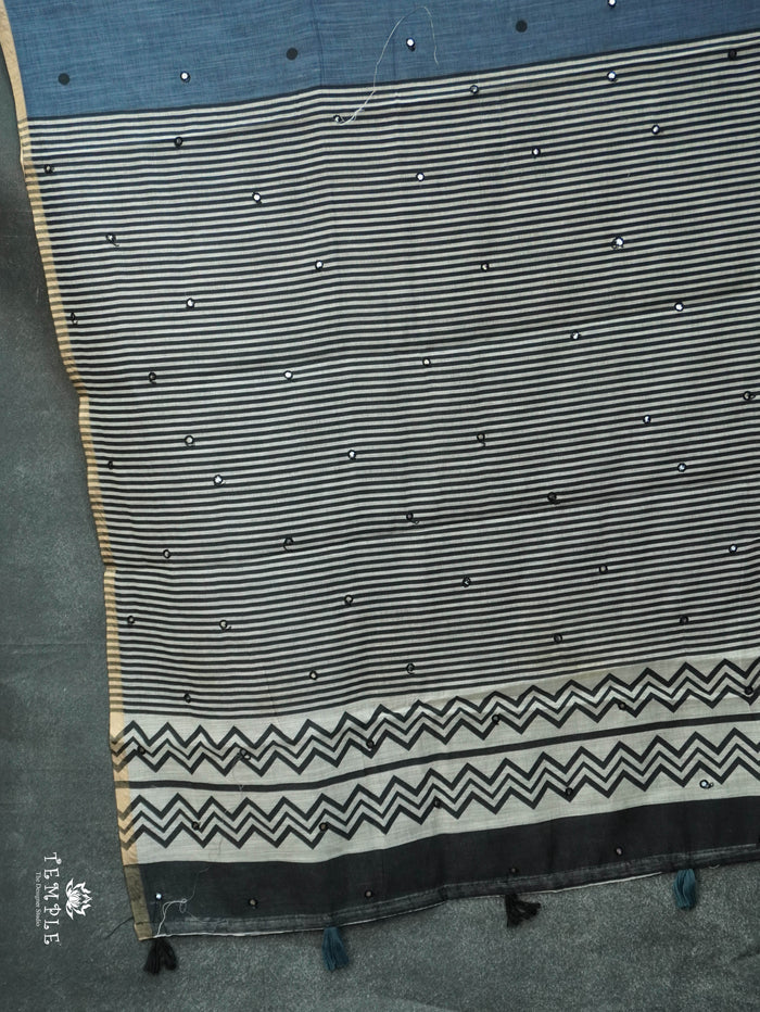 Linen Cotton Saree With Mirror Work | TTDS3108