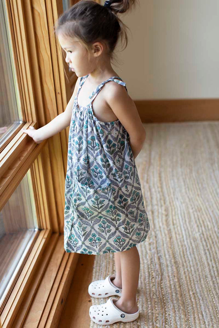 Little Fry Sundress - Flowers Blue Organic