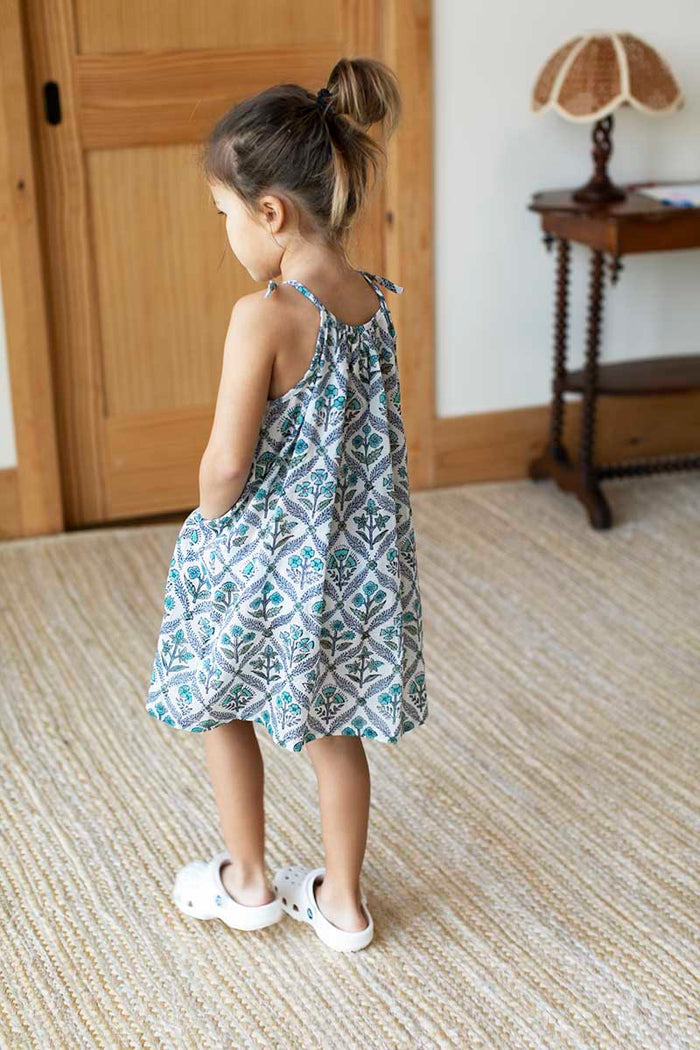 Little Fry Sundress - Flowers Blue Organic