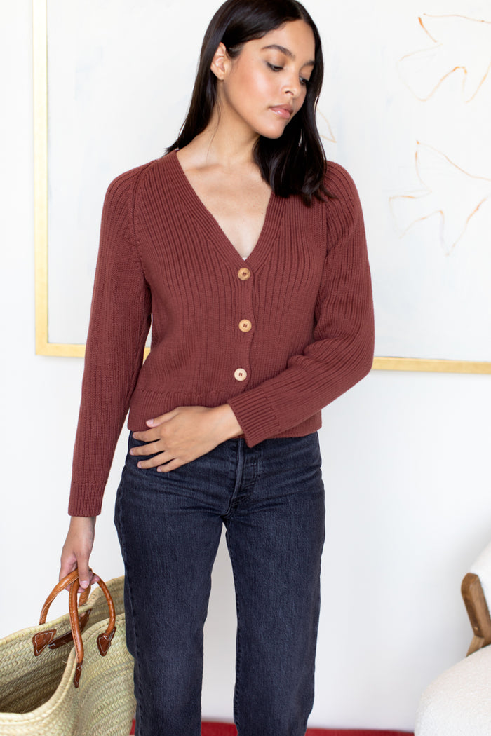 Low V Neck Cardigan - Spiced Apple Organic