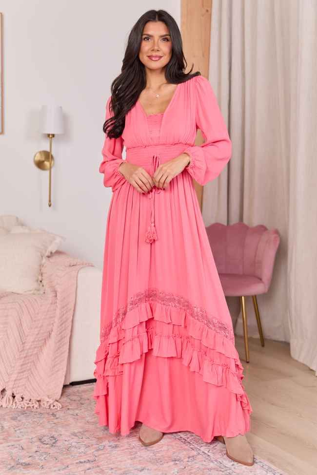 Lucky To Have You Coral Maxi Dress SALE FINAL SALE