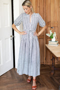 Lucy 4 Basque Dress - Aradonis Stripe Storm Grey