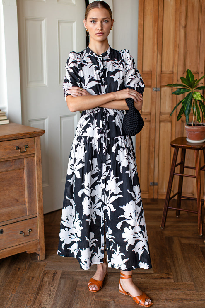 Lucy 4 Basque Dress - Black + Ivory Orchid Organic