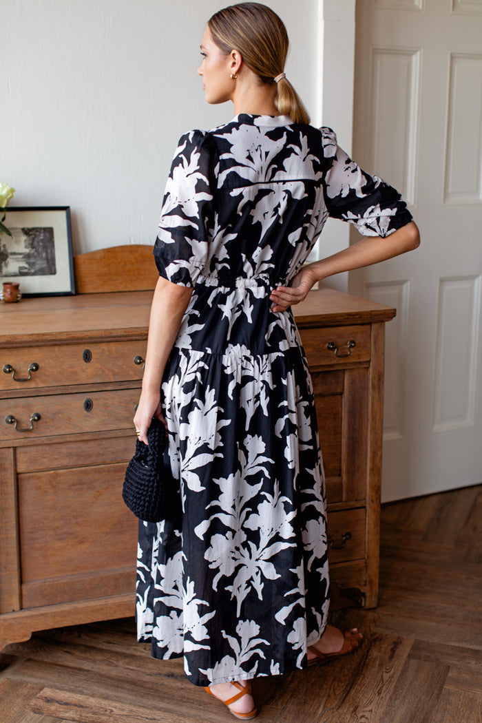 Lucy 4 Basque Dress - Black + Ivory Orchid Organic