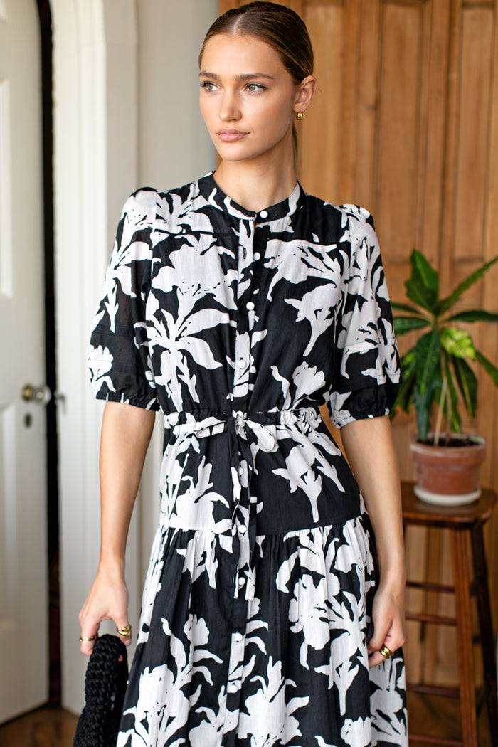 Lucy 4 Basque Dress - Black + Ivory Orchid Organic
