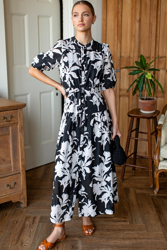 Lucy 4 Basque Dress - Black + Ivory Orchid Organic