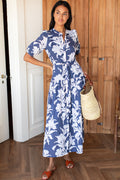 Lucy 4 Basque Dress - Blue Indigo + Ivory Orchid Organic